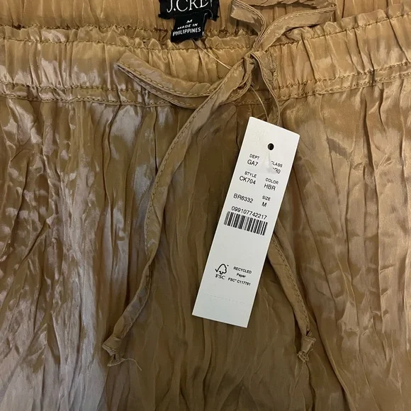 J. Crew Soleil Pant in Crinkled Viscose Honey Brown Gold NWT Size Medium - Picture 6 of 10